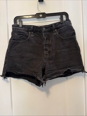 We The Free Womens Black High-Rise Frayed Denim Shorts size 28